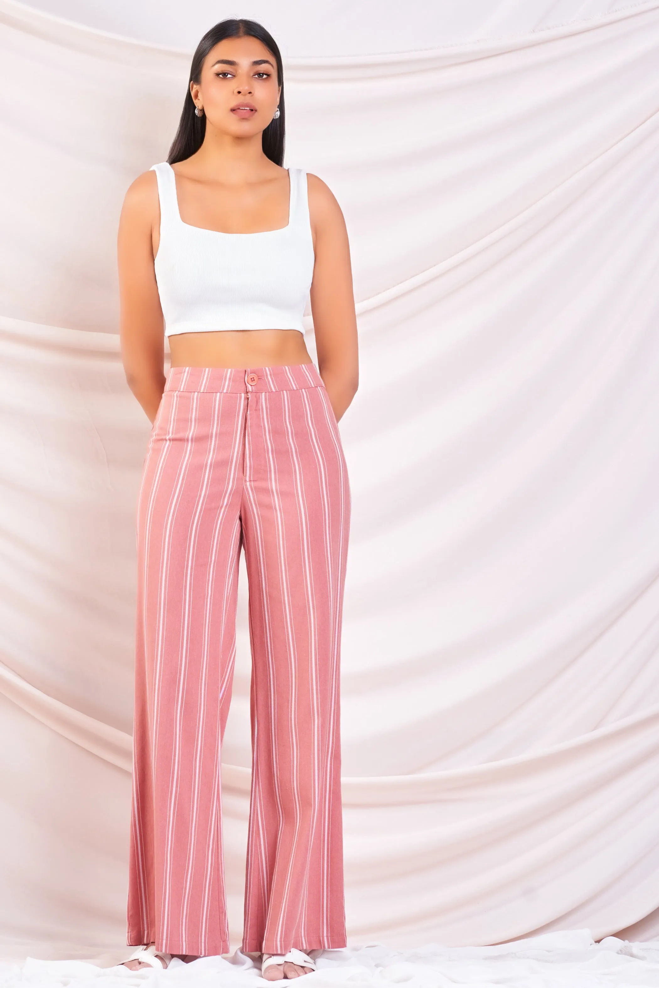 Stripe Flared Linen Pant