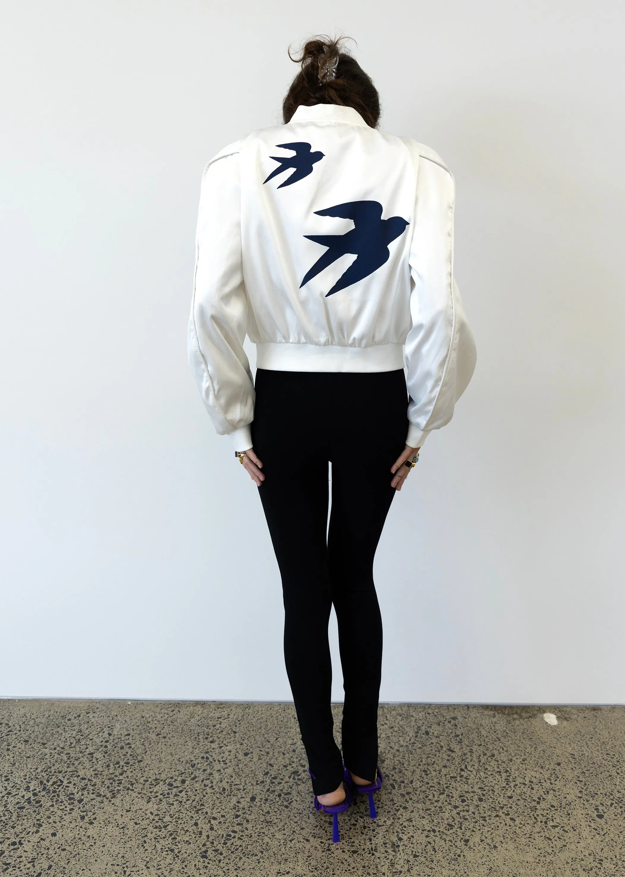 Swallow Satin Bomber White & Navy