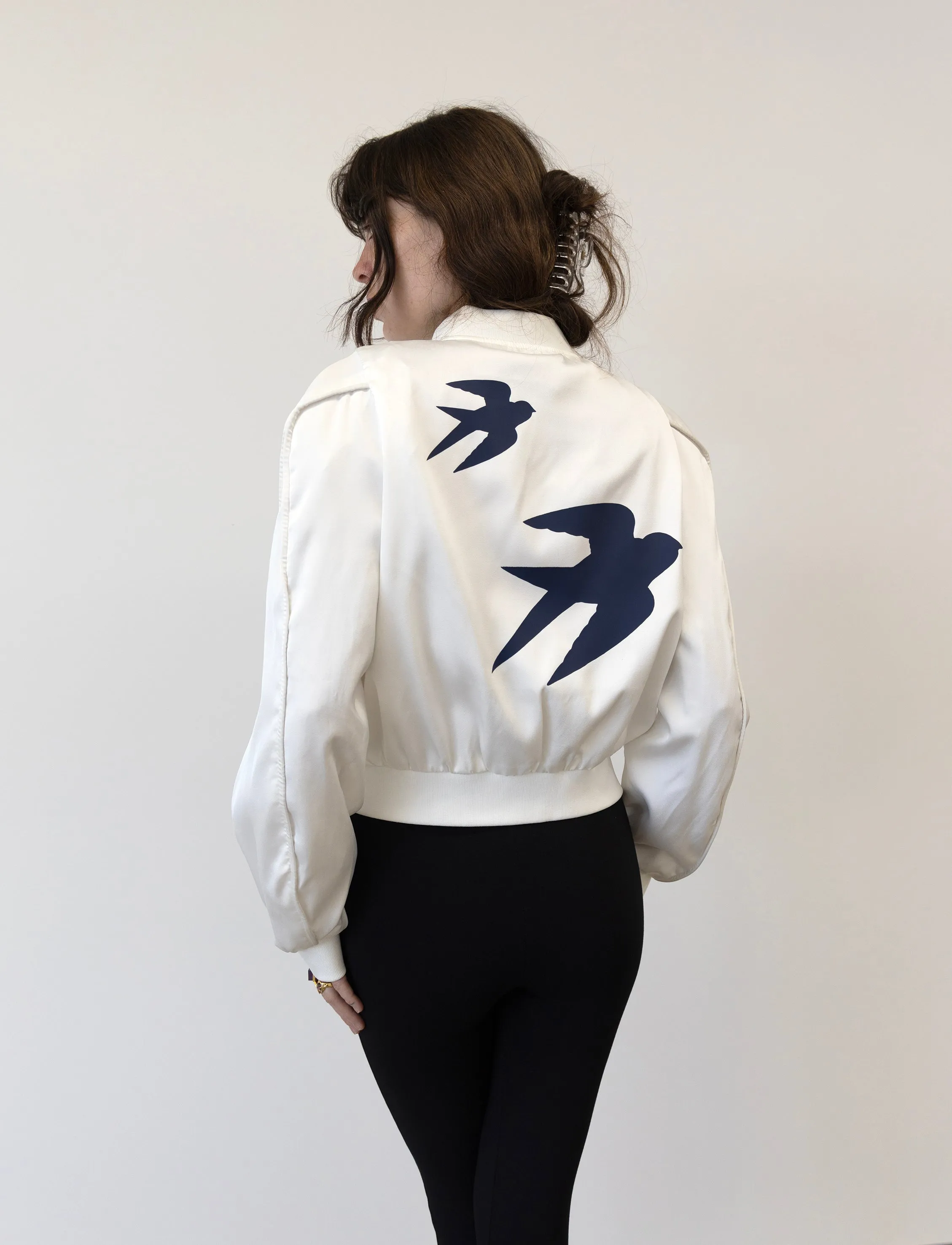 Swallow Satin Bomber White & Navy