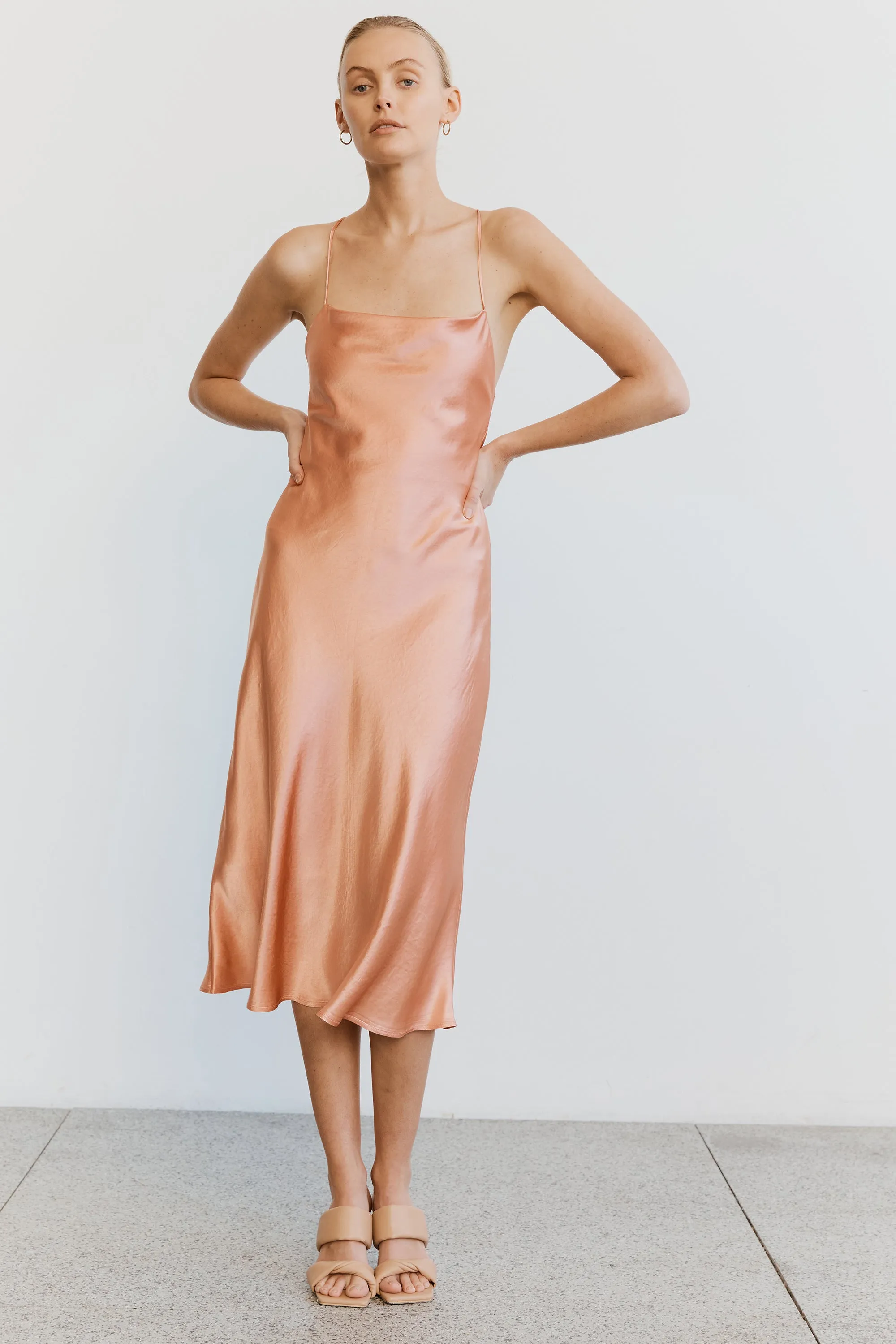 Third Form Crush Bias Cowl Slip Dress - Guava