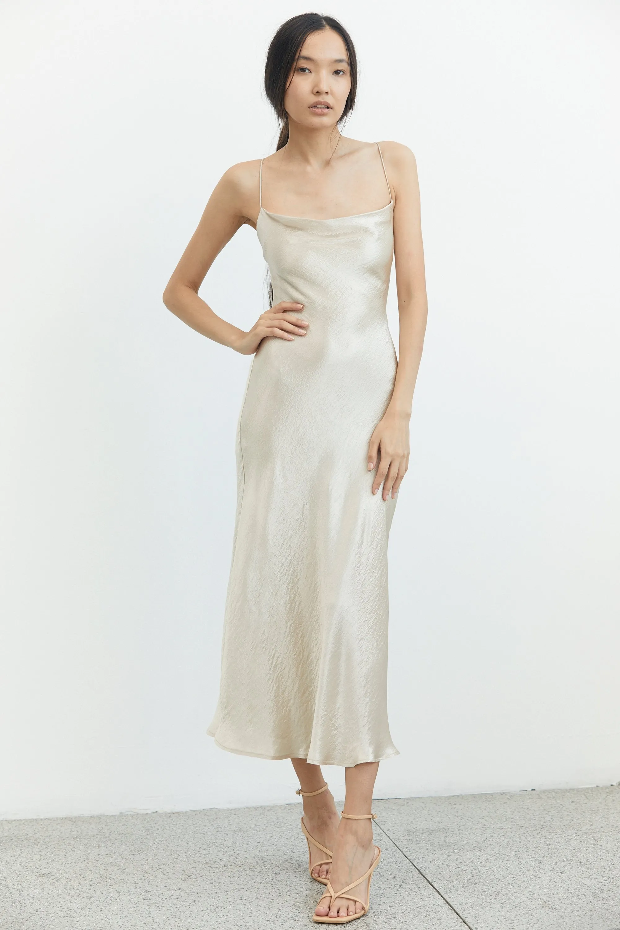 Third Form River Bed Bias Lace Back Slip Dress - Sand