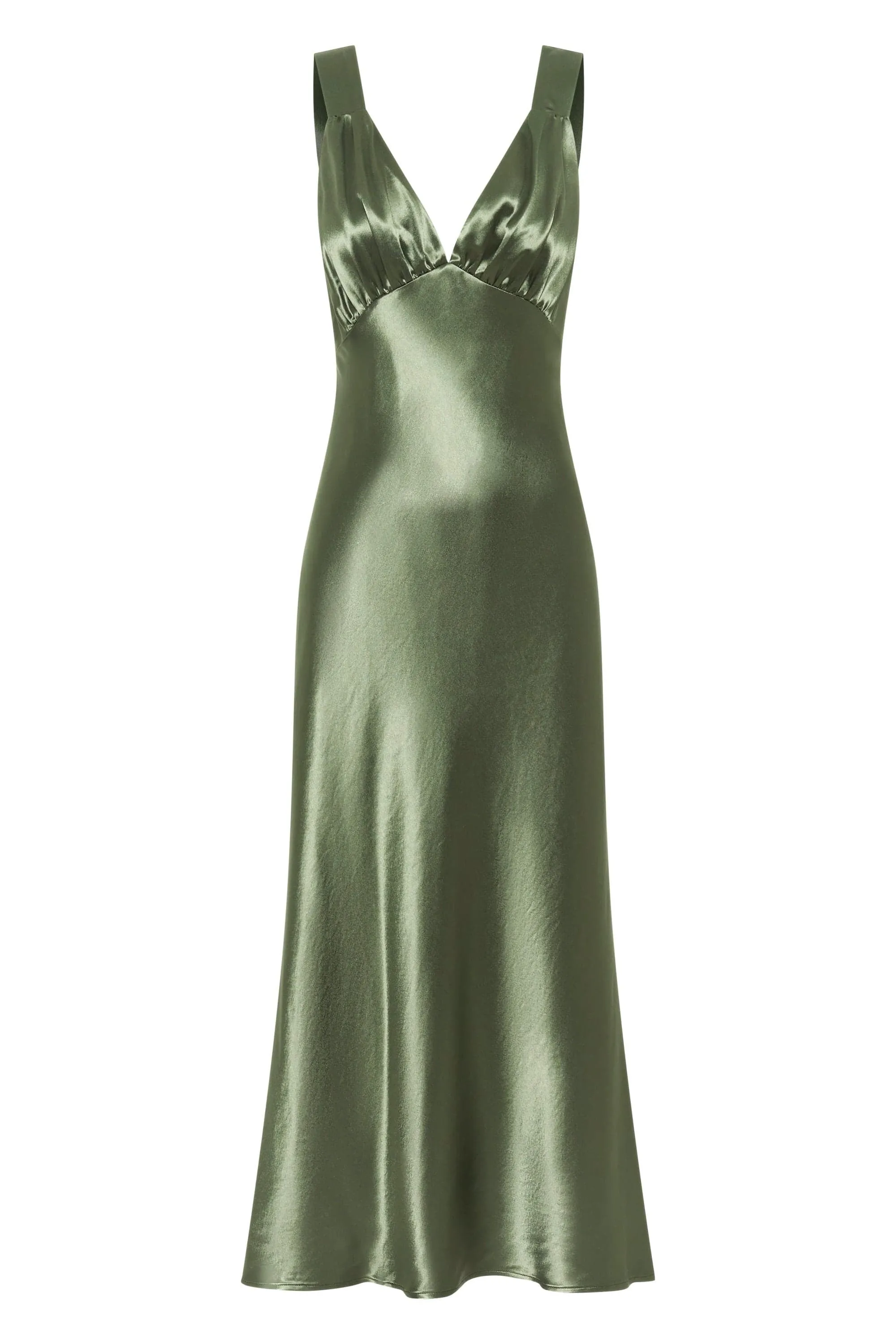 Third Form Satin Gather Bra Bias Slip Dress - Olive