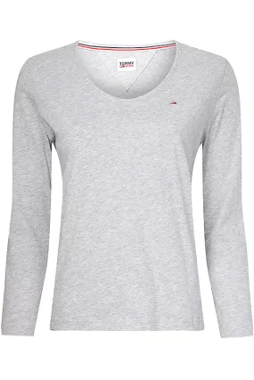 Tommy Hilfiger Women V-Neck L/S Organic Logo Tee Grey