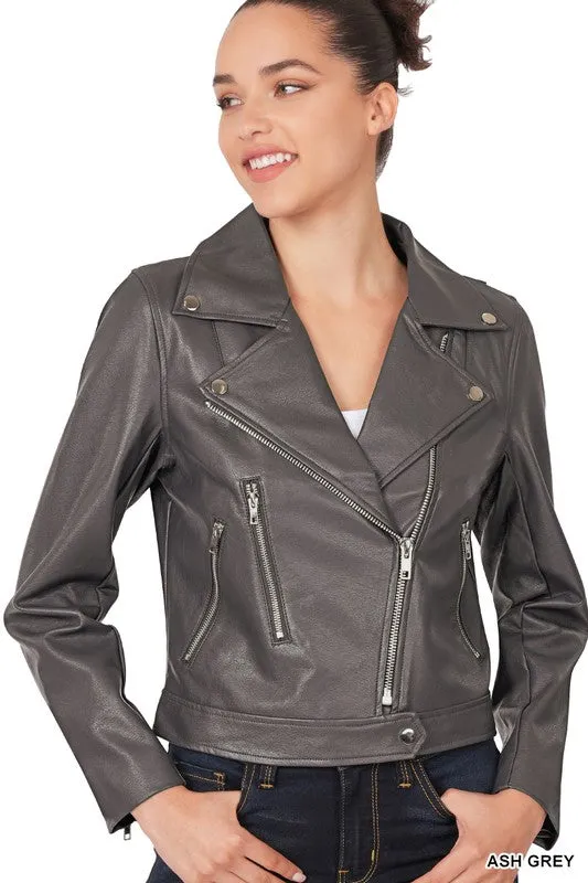 Vegan Leather Moto Jacket by Zenana