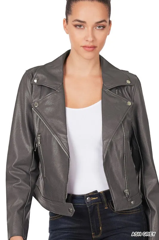 Vegan Leather Moto Jacket by Zenana