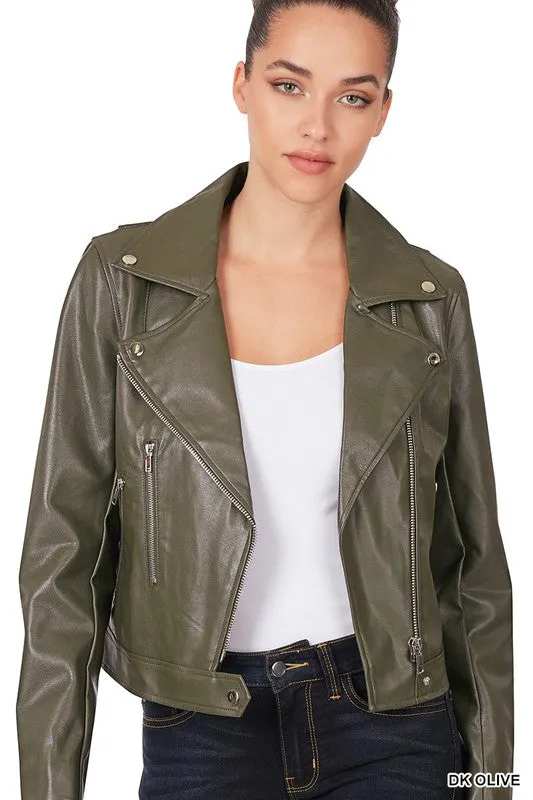 Vegan Leather Moto Jacket by Zenana