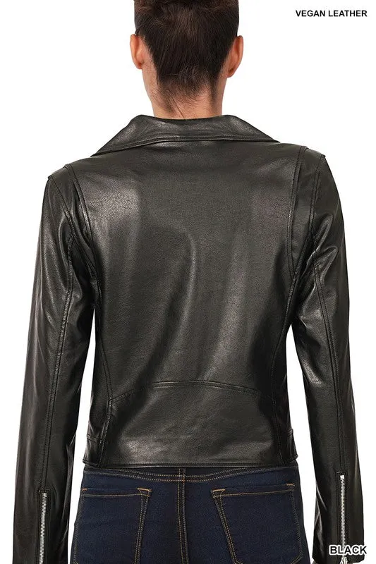 Vegan Leather Moto Jacket by Zenana