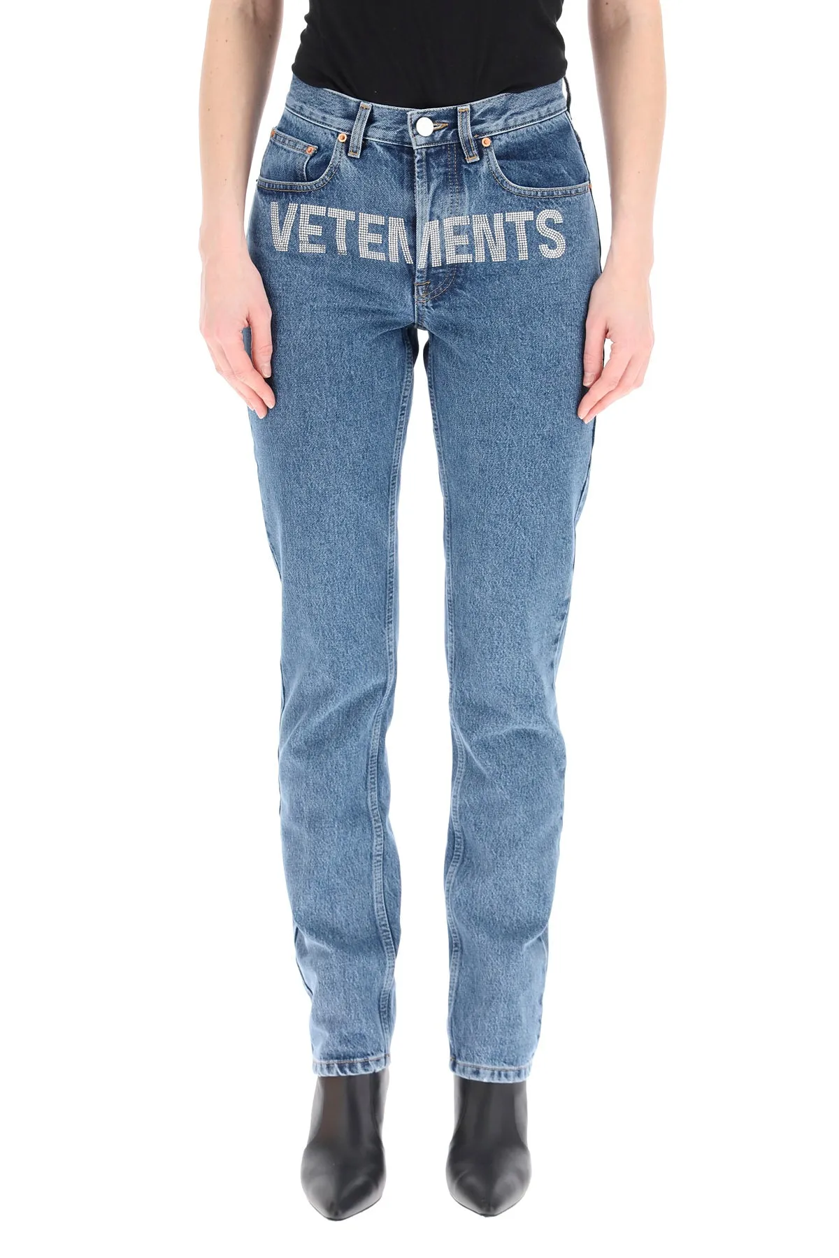 Vetements Logo Embellished Straight Leg Jeans