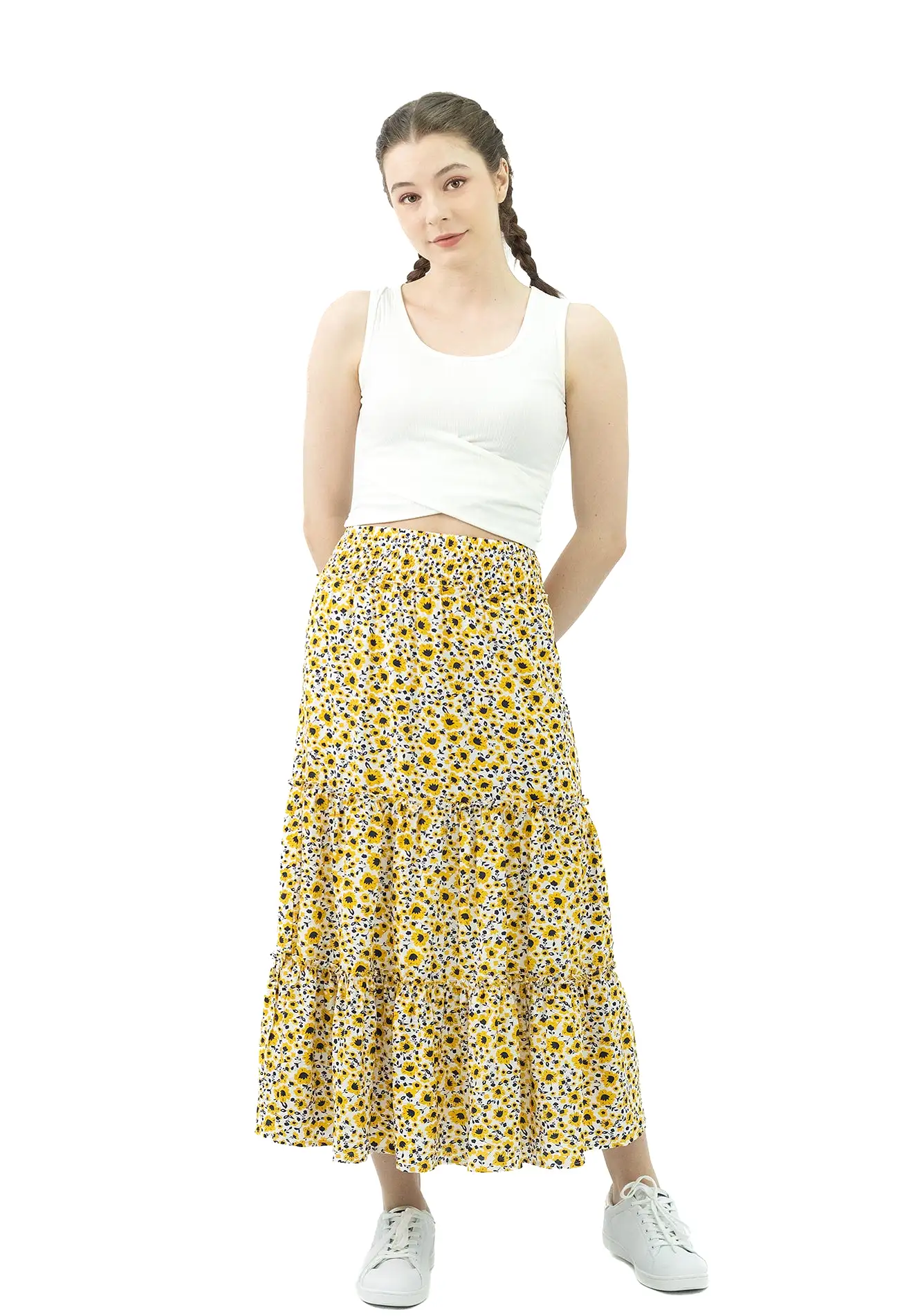 VOIR JEANS Ditsy Floral Ruffle Hem Skirt