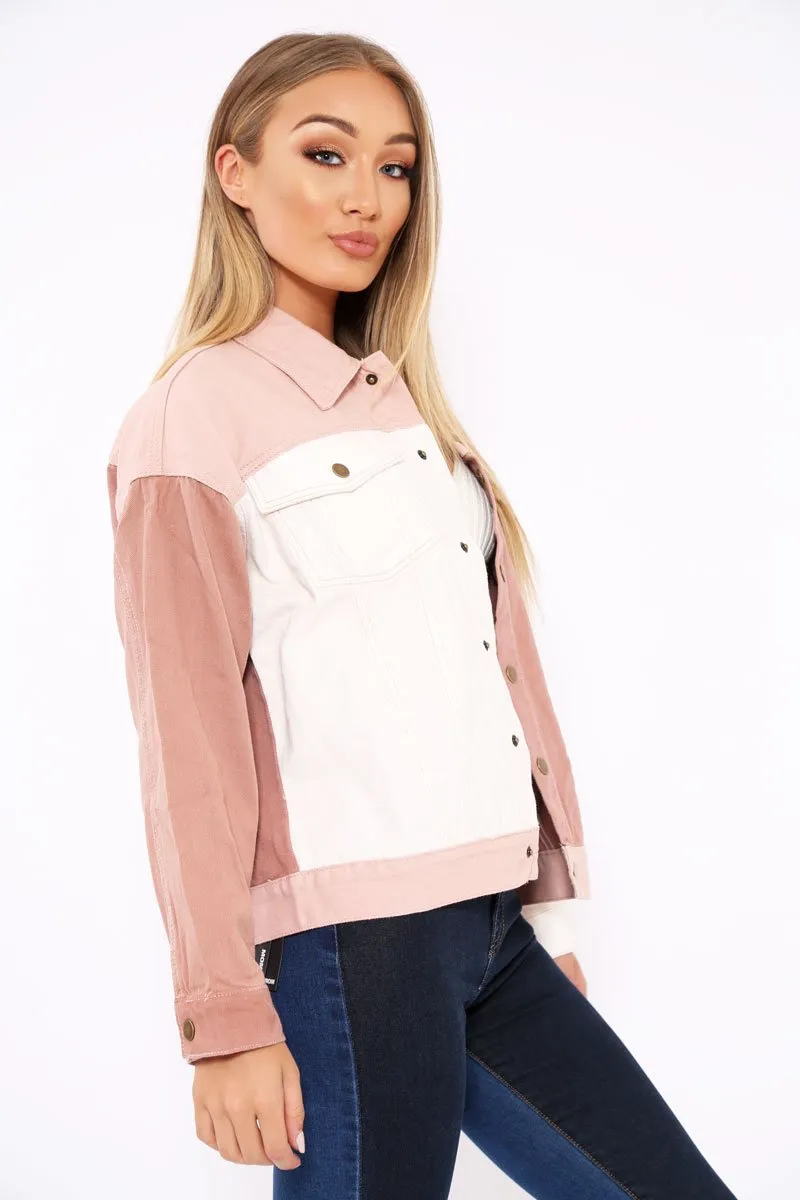 White Contrast Oversized Denim Jacket - Keeli