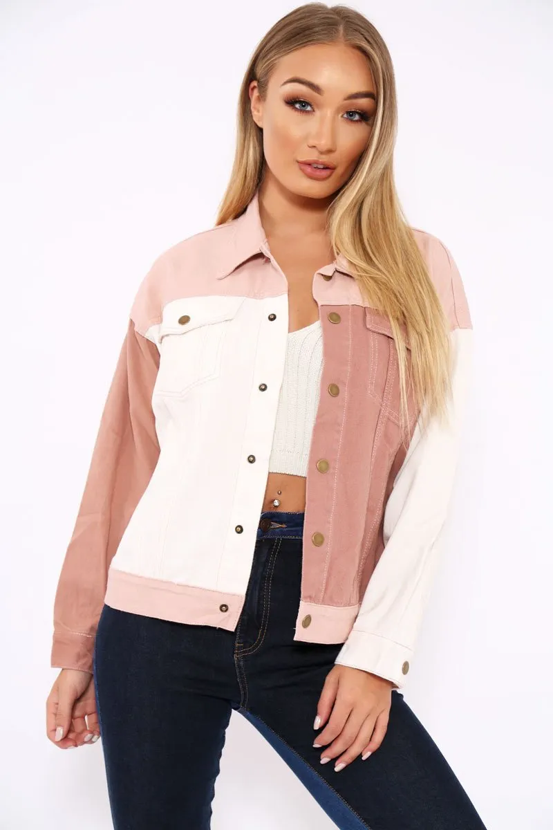 White Contrast Oversized Denim Jacket - Keeli