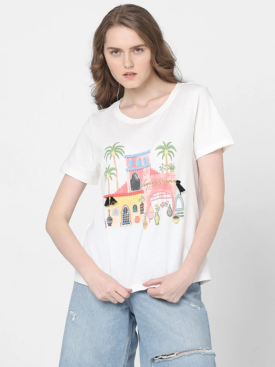 White Graphic Print T-shirt