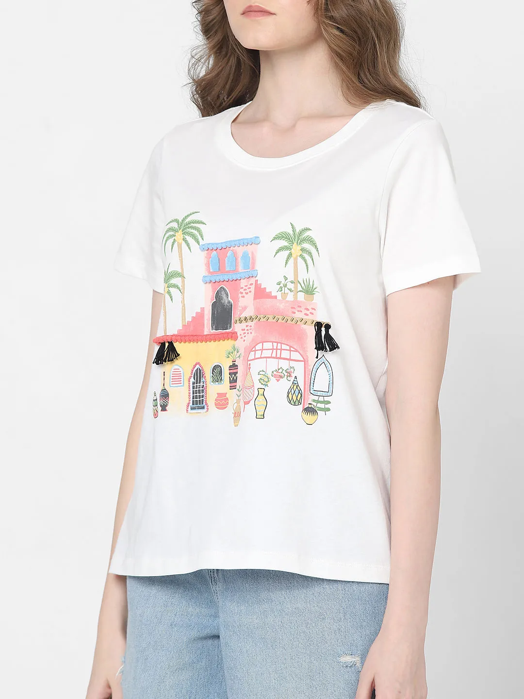 White Graphic Print T-shirt