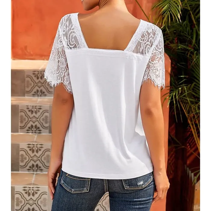 White Lace Sleeve V-Neck