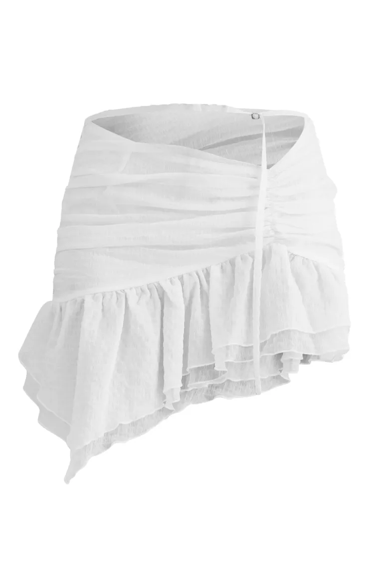 White Textured Chiffon Ruffle Hem Mini Skirt