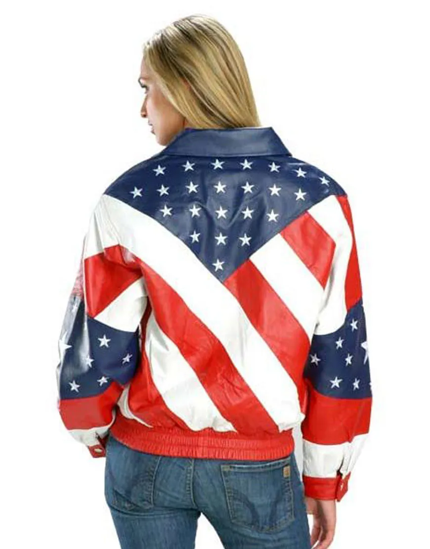 Womens American Flag Leather Jacket | Independence Day Sale | 50% Off