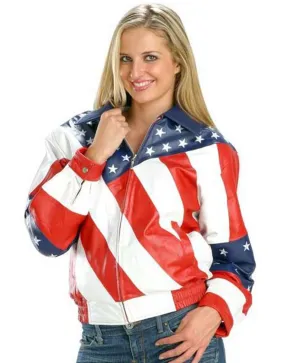 Womens American Flag Leather Jacket | Independence Day Sale | 50% Off