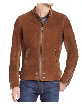 Zipper Casual Wear Mens Brown Suede Leather Jacket - UJackets